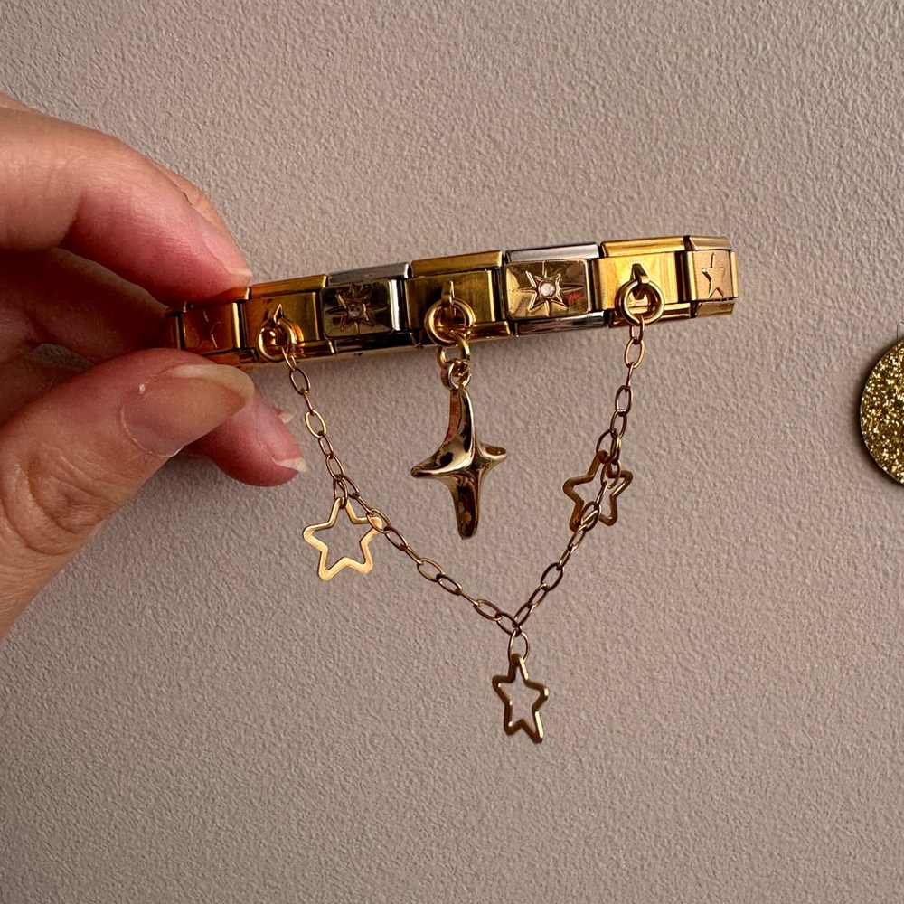 Celestial Gold-Tone Italian Charm Bracelet with Dangling Star Charm